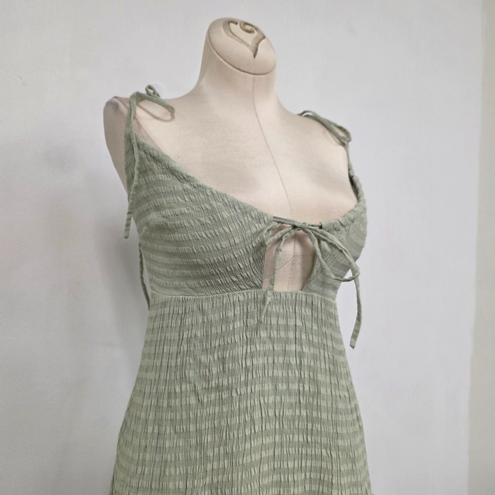 Tularosa Frankie Midi Dress Size XS Tiered Smocked Green Fairy Grunge Boho Bow - Picture 2 of 13